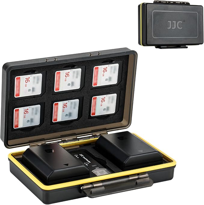 JJC Sony NP-FZ100 NP-FW50 Battery SD Memory Card Case Holder for 6 SD 2 Battery, Water-Resistant & Shockproof, Camera Battery Storage Organizer Box for Sony A9 III III A7RIV A7RIII A7III A7SIII A1 by JJC