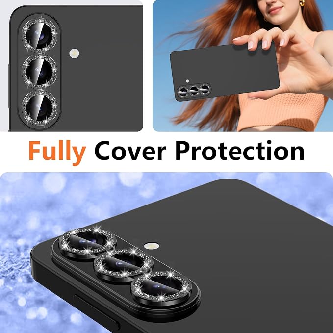 for Samsung Galaxy S26 Plus Camera Lens Protector, Individual Metal Ring Tempered Glass Lens Cover, [Strong Adsorption] Scratch Resistant Ultra-Thin HD Clear Lens Cover, 1 Set-Black Sparkly - Image 8