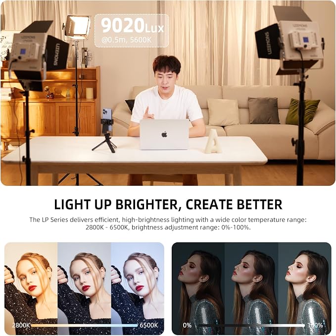 Godox LP600Bi Led Video Light Panel Light with Barndoor, 2-Pack Bi-Color 2800K~6500K 65W Soft Lights with Light Stand, APP Control CRI96+ 9020Lux LED - Image 2