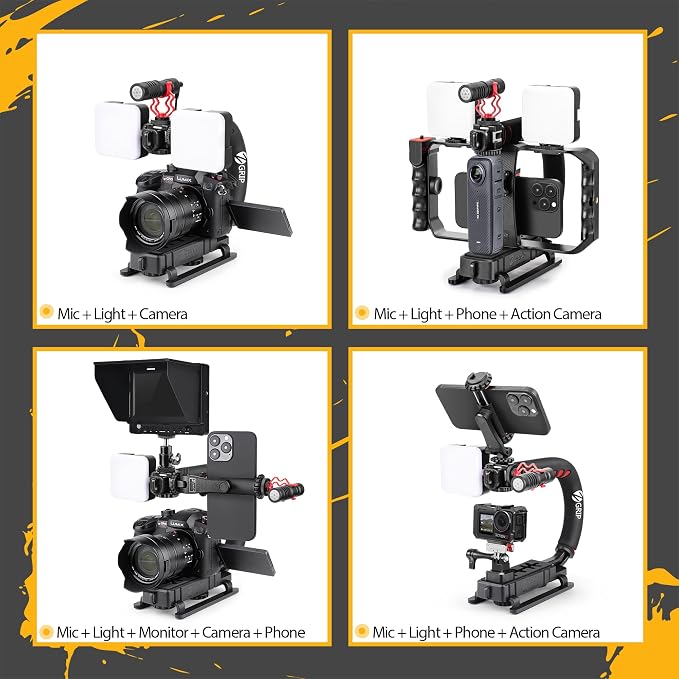 Zeadio Smartphone Camera Stabilizer, All-in-One Video Rig Kit with Phone Cage, RGB Video Light, Microphone, Action Camera Adapter, Compatible with Smartphones, Action Camera, DSLR, Cameras etc - Image 3
