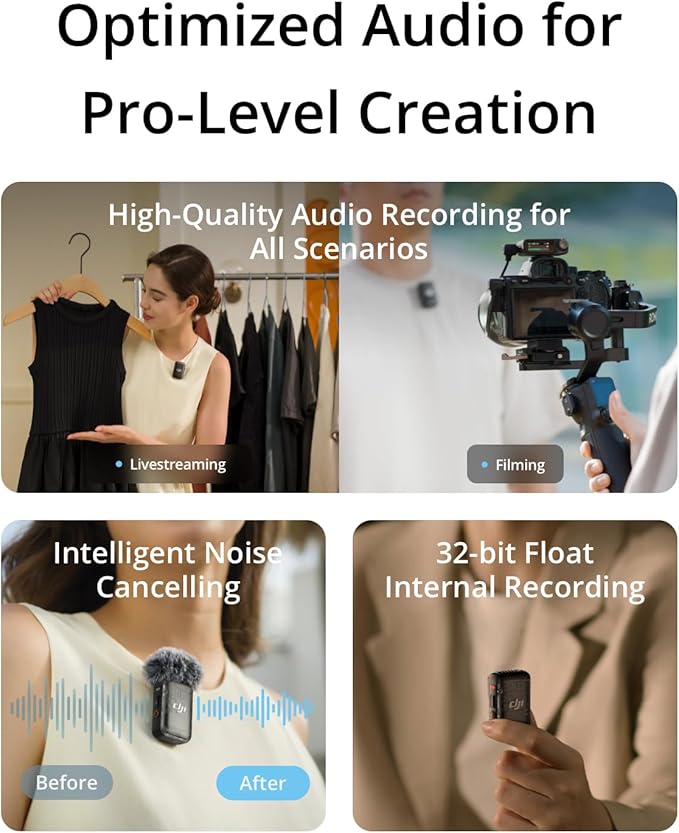 DJI Mic 2 (2 TX + 1 RX + Charging Case), All-in-one Wireless Microphone | Noise Cancelling, 32-bit Float Internal Recording, 250m (820 ft.) Range, Mic for iphone, Android, Camera, Vlogs - Image 4