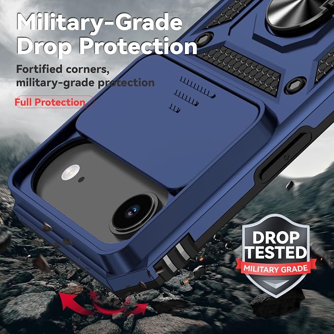 SunStory Phone Case for iPhone Air Case with HD Screen Protector & Slide Camera Cover & Rotated Ring Kickstand, [Military-Grade] Phone Case for iPhone 17 Air, Blue - Image 6