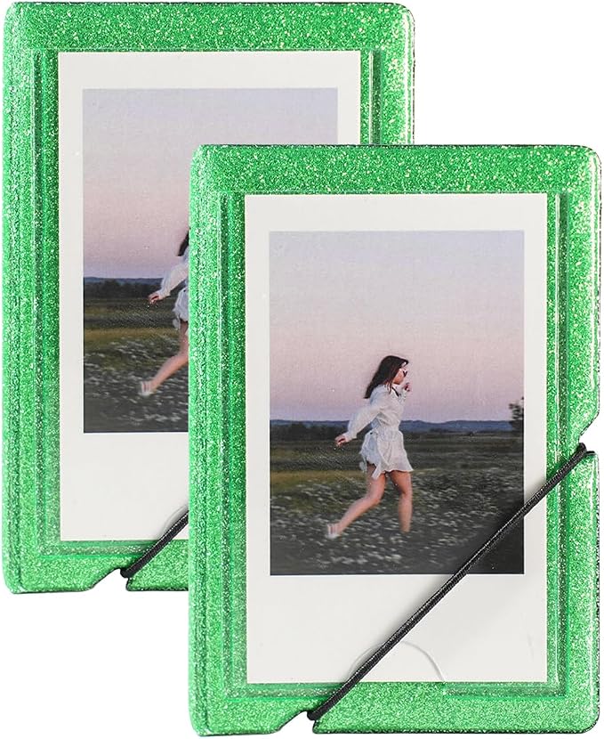 2x3 Instax Mini Photo Album, 28 Pockets. Glitter Green, 2PK | Portable Wallet Size Album Stores 2x3 inch Instant Photos. Fits Polaroid, Instax Mini, Kodak Mini Prints and Zink. by GoldbarleyDesign