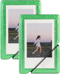 2x3 Instax Mini Photo Album, 28 Pockets. Glitter Green, 2PK | Portable Wallet Size Album Stores 2x3 inch Instant Photos. Fits Polaroid, Instax Mini, Kodak Mini Prints and Zink. by GoldbarleyDesign