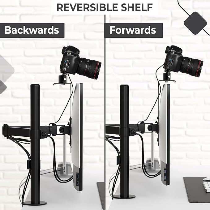 HumanCentric DSLR Monitor Mount Large, Desk Camera, Webcam & Mic Shelf | For Monitor VESA Arm, Replace Clamp Tripods, 100x100mm Patterns, Aluminum, Hardware Included, Light Mounting - Image 8