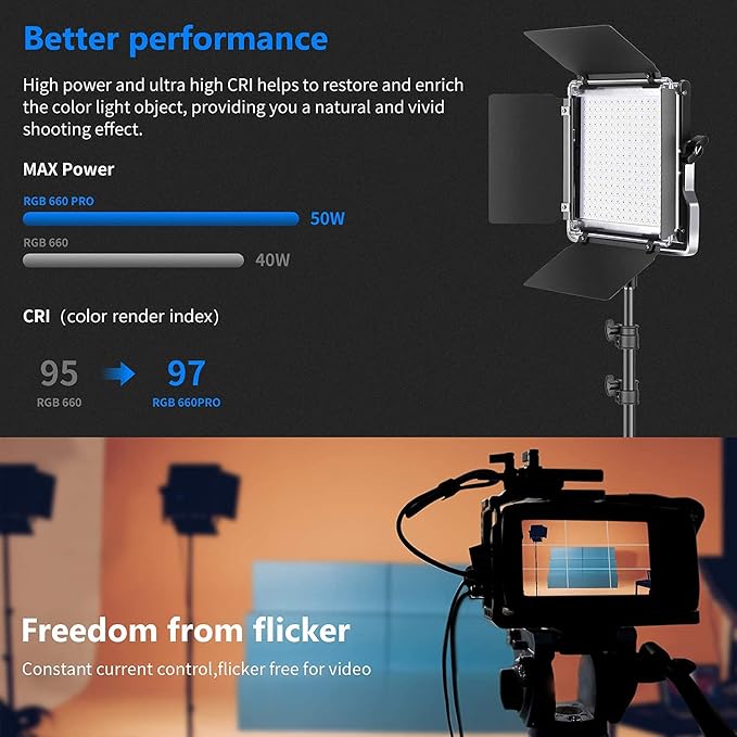 NEEWER 660 PRO RGB LED Video Light with App Control/Barn Door/U Bracket | 360° Full Color, CRI 97+, 50W Panel Studio Light, for Gaming Live Streaming YouTube Webex Recording, Filming, Photography - Image 3