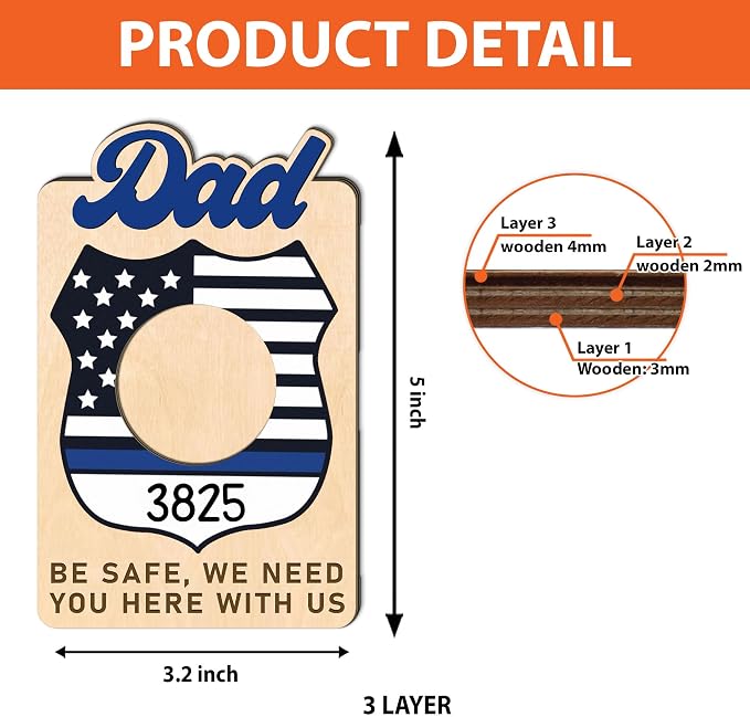 Police Dad Car Picture Frame Visor Clip, Visor Clip Photo Frame for Car Fathers Day, Police Drive Safe Daddy Cars Decoration, for Dad from Son Daughter, We Need You Here with Us - Image 6