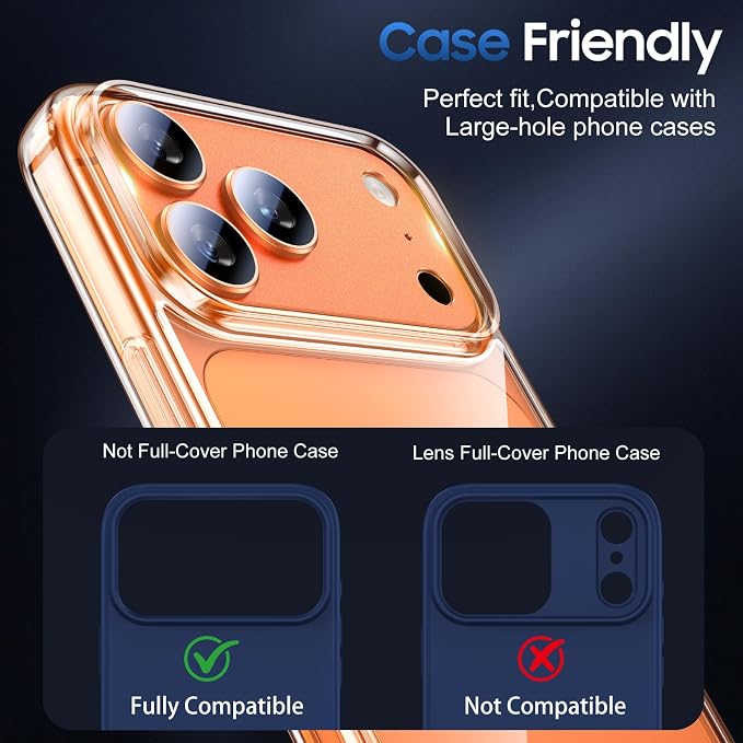 UniqueMe for 3 Pack iPhone 17 Pro Max Camera Lens Protector - All Orange | Drop Protection, Case Friendly, Acrylic Material, Camera Cover Screen, Update New Version - Image 6