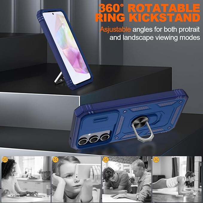 Gritup for Galaxy A35 5G Case Military-Grade Shockproof with Kickstand Blue | with 2 PCS Screen Protector, Slide Camera Cover, Heavy Duty Outdoor Protection Funda para A 35 Phone Cover, Blue - Image 7