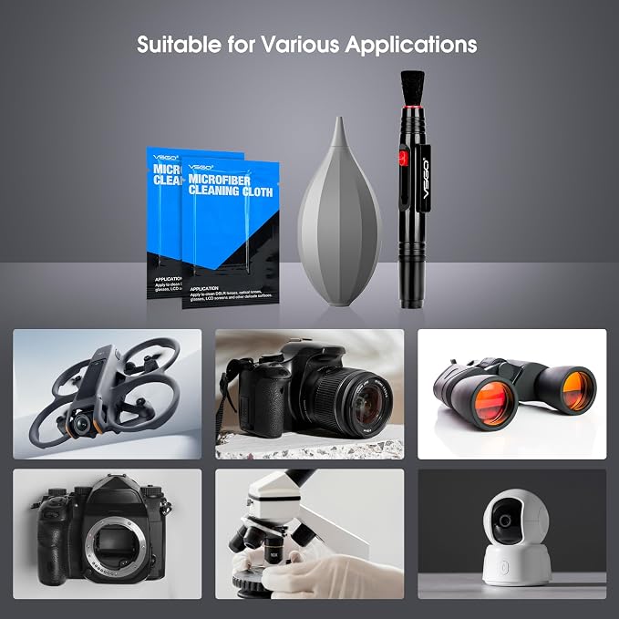 VSGO 4-in-1 Camera Cleaning Kit for Canon, Nikon, Sony DSLR Cameras | Air Blower, Dual-Head Lens Brush Pen, Microfiber Cloths Included, VS-A13E - Image 8