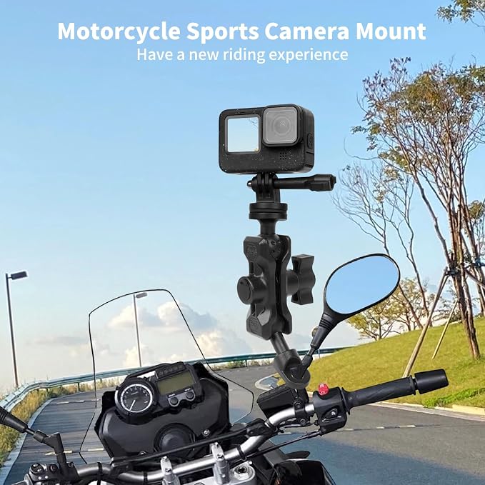 Bike Motorcycle Camera Mount Bundle Kit, 1/4 Screw & Tripod Mount Adapter, 360°Swiveling Ball Head Base -Rotating Ball Head Clamp Arm for lnsta36o X5/X4/X3/X2, Rearview Mirror(0.39“) 75014 - Image 5