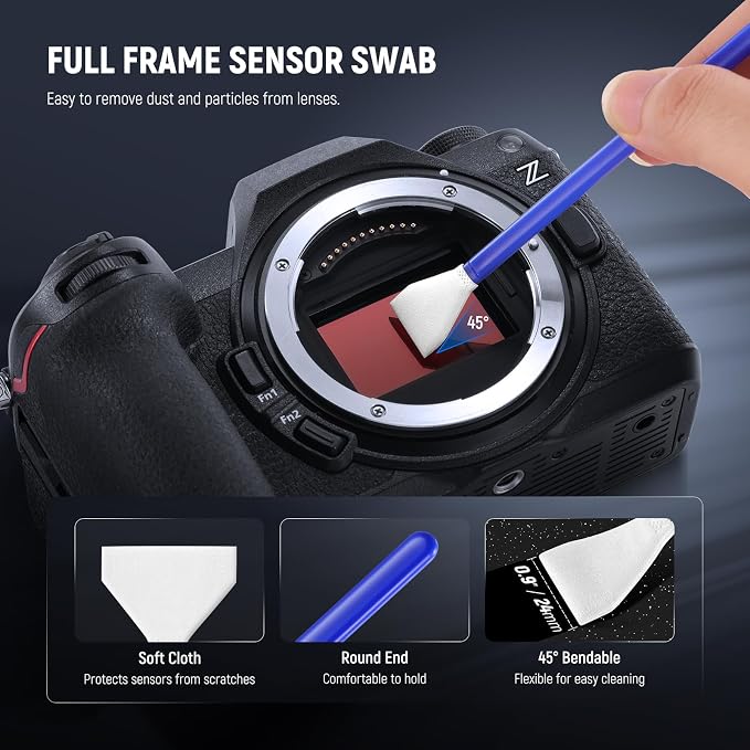 NEEWER 12 in 1 Camera Lens Cleaning Kit for Electronics, Phones, Tablets, 1x Lens Brush Pen + 1x Air Blower + 1x Cleaner Spray + 3X 24mm Full Frame Sensor Swab + 6X Cleaning Cloth, HM-49 - Image 6