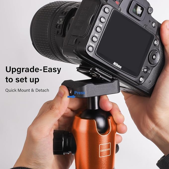 73-Inch Camera Tripod - Lightweight DSLR Tripod with 360° Ball Head & Quick Release Plate, Supports Up to 33.07 lbs, Portable for Travel & Outdoor Photography - Image 2