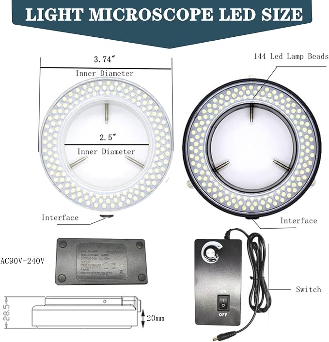 TreochtFUN Microscope Light 144 Led Ring Illuminator Beads | Microscope Lighting with Industry Power Adapter For Eg-sm Microscope Eyepiece Eyeshields Or Eye-guards(White) - Image 4