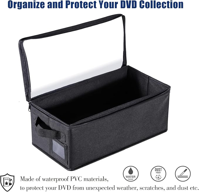 CCidea DVD Storage Box with Clear Window - 15.75" Foldable Media Organizer, Premium Zipper Closure, Holds 27+ DVDs, Dustproof Non-woven Fabric, Reinforced Handles & Label Slot (4 Pack) - Image 4