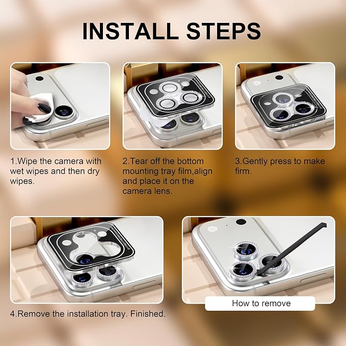 Misea Compatible for iPhone 17 Pro/iPhone 17 Pro Max Camera Lens Protector | 9H Tempered Glass Ultra HD Bling Camera Screen Protector Cover Metal Individual Ring Decoration Accessories, Silver Diamond - Image 7