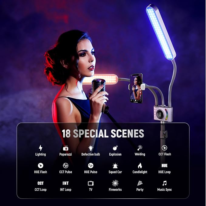 NEEWER RGB Esthetician Light Kit Upgraded with Phone APP Control/Touch Bar, Separate Control Dual Arm LED Video Light w Phone Holder/Stand/Travel Bag, 2500K-10000K 18 Scenes for Tattoo Lash, BH40C - Image 4
