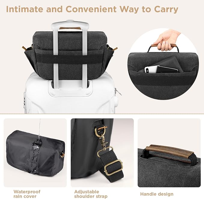 SMRITI Canvas DSLR Camera Bag Crossbody, Waterproof Messenger Camera Sling Bag for Photographers, Small Camera Bag with Rain Cover, Travel Shoulder Camera Case for Cannon Nikon Sony (Black) - Image 4