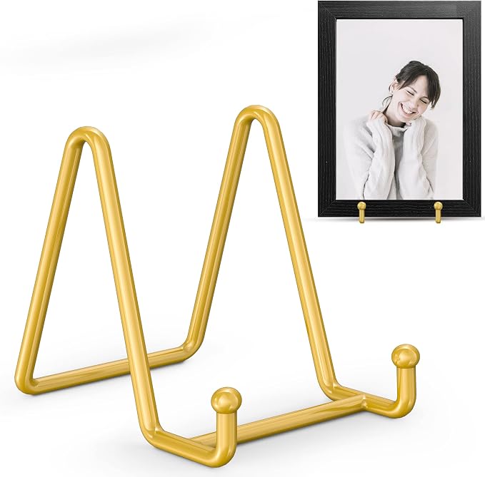 TR-LIFE Plate Display Stand - 3 Inch Holder + Metal Frame for Picture, Decorative Plate, Photo Easel, Tabletop Art (Gold 2 Pack) by TR-LIFE