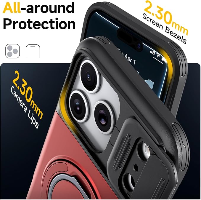 for iPhone 17 Pro Wallet Case with Card Holder Slide Camera Cover Ring Stand Kickstand Heavy Duty Protective Case with Screen Protector for iPhone 17 Pro (Red) - Image 7