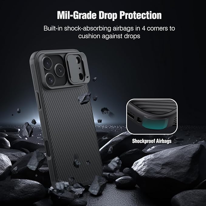 Nillkin Camshield Case for iPhone 17 Pro Max Case, [Built-in Dual Camera Cover][Slim Profile] [Military Grade Drop Protection] Shockproof Bumper Phone Case 6.9 inch 2025 Black - Image 4