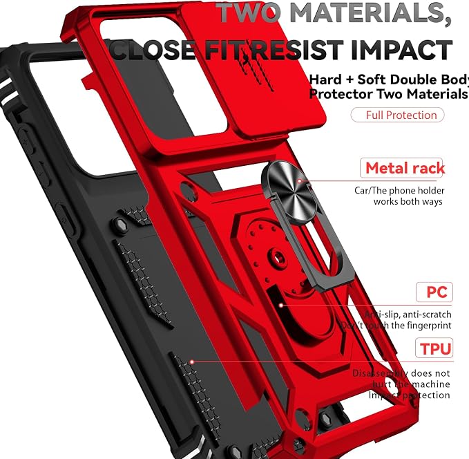 SunStory Compatible with Motorola Moto Edge 2026 Case with HD Screen Protector & Slide Camera Cover & Rotated Ring Kickstand, [Military-Grade] Phone Case for Moto Edge 2026,Red - Image 8
