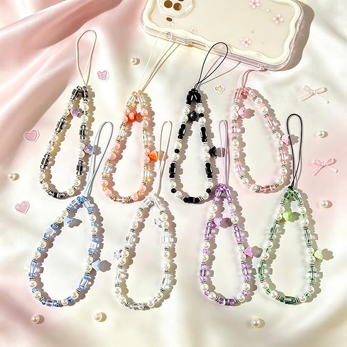 Phone Charm Beaded Camera Wrist Strap Cute Chain Lanyard Wristlet | Camera Wristlet Crystal Pearl Camera Charm Strap Girly Phone Charms Strap Bag Purse Charms for Women - Image 5