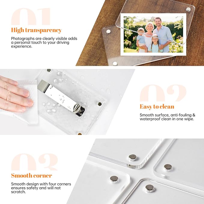 Personalized Gifts for Husband Dad Boyfriend - 1pcs Car Picture Holder Clear Acrylic Magnetic Car Visor Photo Clip 3.5 x 2.4 inch - Perfect Car Accessories - Image 4