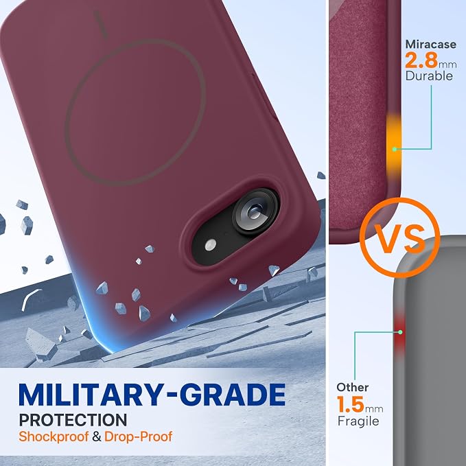 miracase Magnetic for iPhone 17e Case & iPhone 16e Case, [Soft Anti-Scratch Microfiber Lining], Compatible with MagSafe, Silicone Shockproof Protection Phone Case for iPhone 17e/16e, Wine Red - Image 2