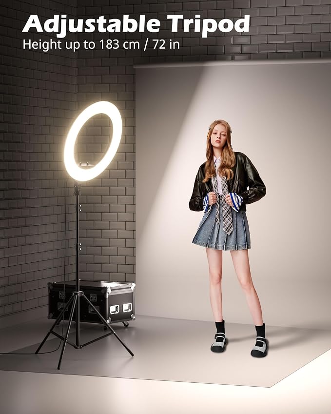 UBeesize 22'' Ring Light with 72'' Stand, 60W Large Ring Light with Phone Holder, Dimmable LED Light for Makeup Barber Stylist Tattoo YouTube TikTok Photography - Image 5