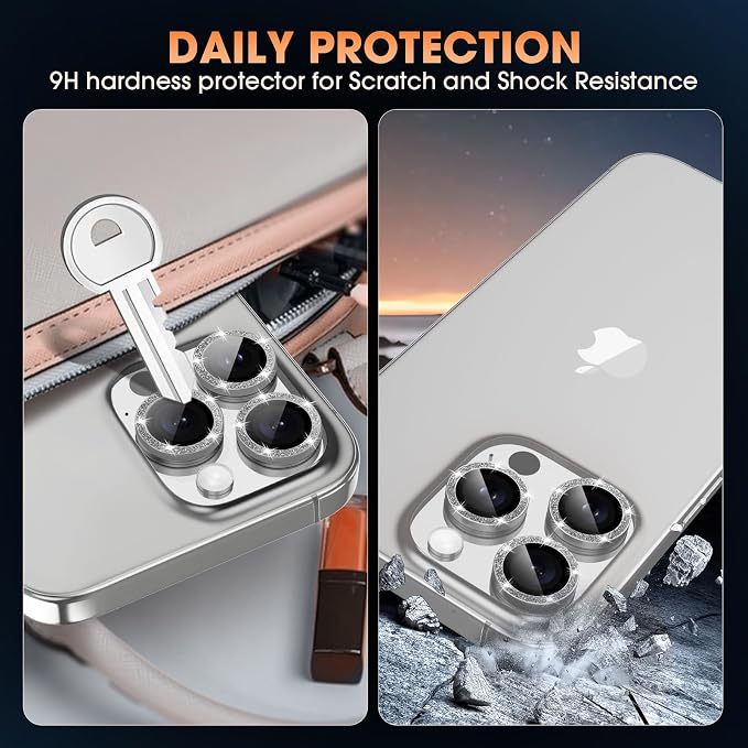 for iPhone 16 Pro/16 Pro Max Camera Lens Protector Glitter, Gray | Individual Metal, 9H Hardness, Scratch Resistant, Shockproof, Drop Protection, Case Friendly, Stylish Accessories - Image 2