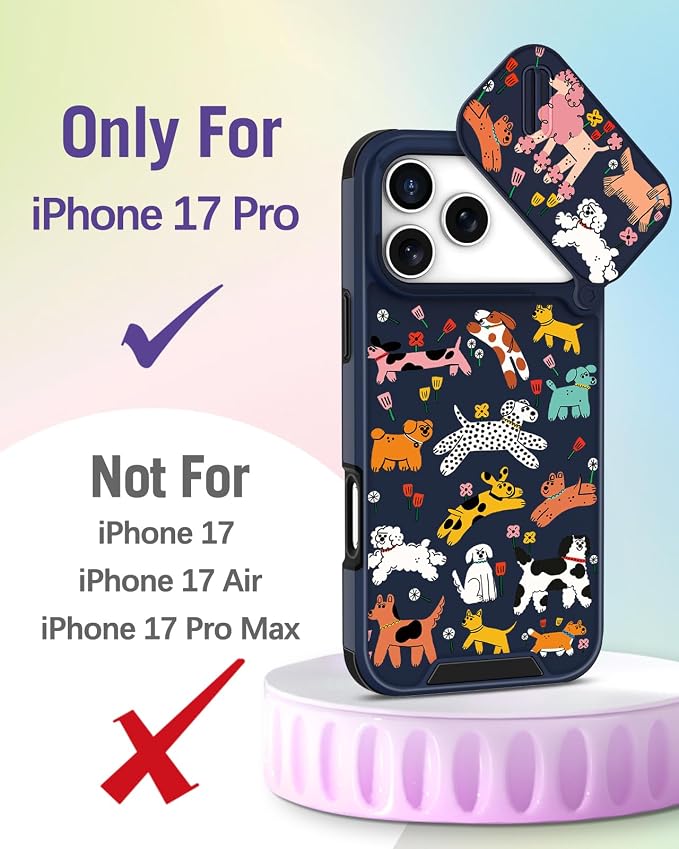 Buleens for iPhone 17 Pro Case 6.3 Inch - with Ring Stand & Camera Cover Aesthetic Cute Designed for Women Girls Girly Cartoon Kawaii Dogs Phone Case for iPhone 17 Pro Compatible with Magsafe - Image 2