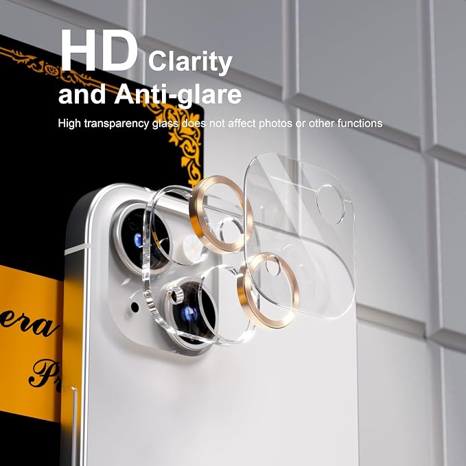 for 6 Pack iPhone 15 / iPhone 15 Plus Camera Lens Protector [Drop Protection] [Case Friendly] [Easy Installation] 9H Tempered Glass Camera Screen Protector Cover Accessories, CD Gold - Image 7
