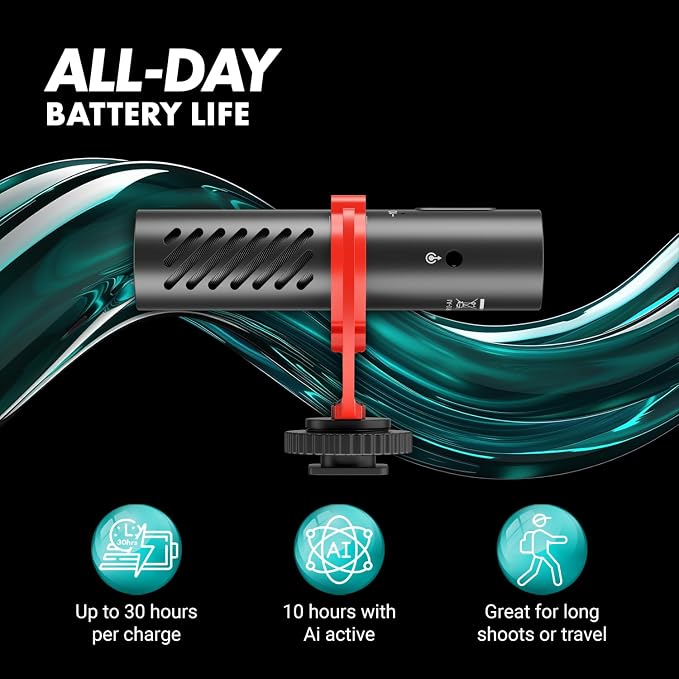 Movo VXR10-AI v2 Shotgun Microphone with AI Noise Cancellation - Camera Microphone for DSLR, Smartphone & Computer - Supercardioid On-Camera Mic with 3.5mm & USB-C Cables - Latest Version - Image 6