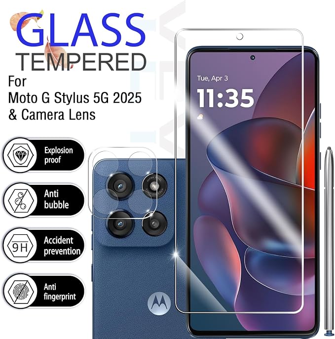 Moto G Stylus 5G 2025/2026 Tempered Glass Screen & Lens Protector 2+2 Pack | [3D Glass] [Anti-Glare] [Bubble-Free] - Image 2