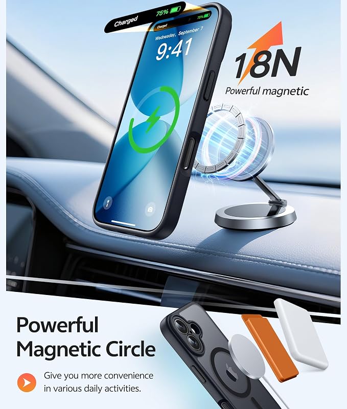 FNTCASE for iPhone 17 Case, Compatible with Magsafe, Glass Screen Protector | Full Camera Protection, Translucent Matte, 14FT Military Grade Drop Proof, Shockproof Protective Phone Cover, Black - Image 3