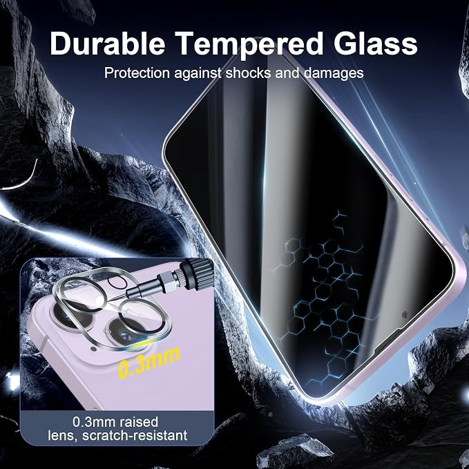 NEW'C 3x Privacy for iPhone 14 Screen Protector (6.1 inches)+ 3x Camera Lens Protector, Sensor Protection, Case Friendly Tempered Glass Film +Dust Plug - Enhanced Privacy Angle of 28 Degrees - Image 6
