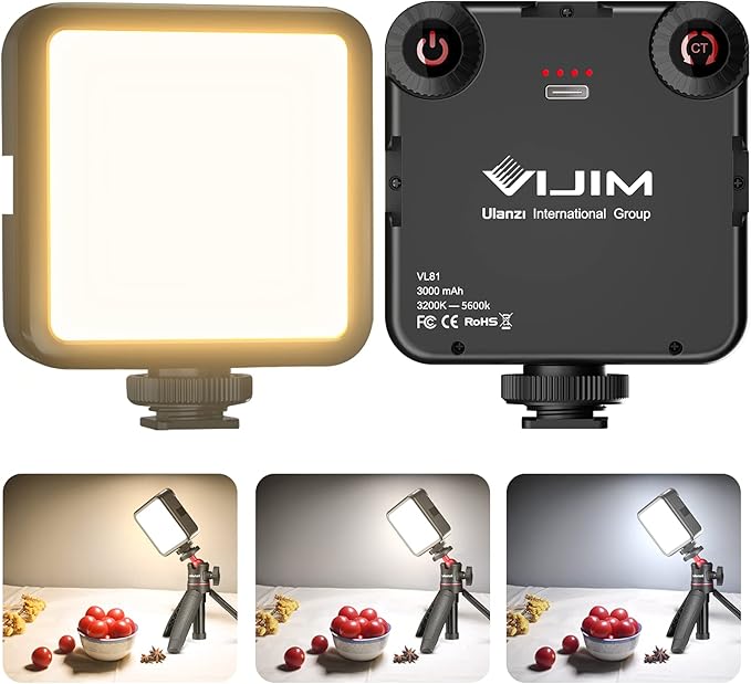 VIJIM VL81 On Camera LED Video Light, 3 Cold Shoe Expandable Fill Light | 3000mAh Rechargeable Bi-Color 3200K-5600K Dimmable Panel Portable Photography Lighting for Phone YouTube Vlog Live Streaming by VIJIM