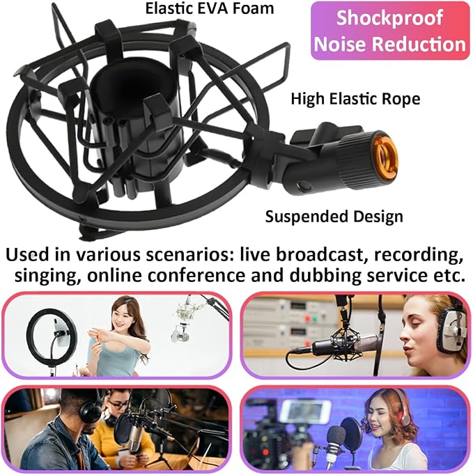 23-27mm Microphone Shock Mount Anti Vibration Mic Suspension Mount Aluminum Alloy Condenser Microphones Holder Clip with Metal Screw Adapter Isolation Absorber Studio - Image 3