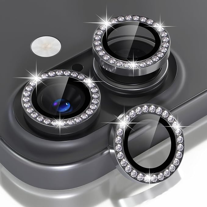 Choiche for iPhone 16/16 Plus Camera Lens Protector Bling, Diamond-Black | Ultra HD, 9H Tempered Glass Camera Cover Screen Protector Metal Individual Ring Decoration Accessories, 2-Lens, 6.1/6.7-inch by Choiche