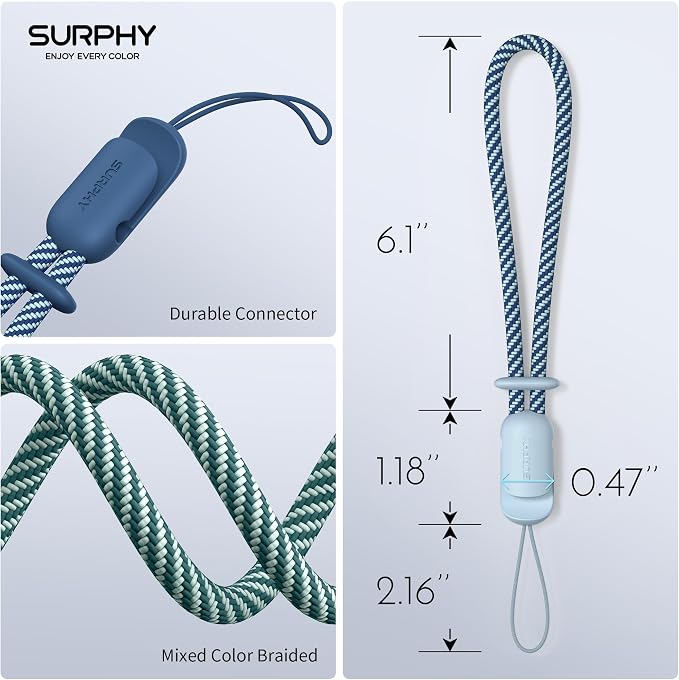SURPHY 3 Pack Phone Wrist Strap, Phone Lanyard with Cellphone Tether Tab | Phone Strap Charm, Camera Wrist Strap with 2-Color Braided, Phone Wristlet, Wrist Lanyard for Case - Image 7