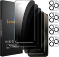 Lesakit 4+4 Pack Privacy Screen Protector for iPhone 15 Pro Max 6.7-Inch with 4 Pack Camera Lens Protector, Anti Spy Tempered Glass Film 9H Hardness Case Friendly by Lesakit