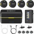 SVMic 5 4-Person Wireless Lavalier Microphones Systems with Charging Case | for Group Videos, 48kHz/24bit AI Noise Reduction, Safe Track Dual Recording, Smart Display,48H Battery by SVBONY