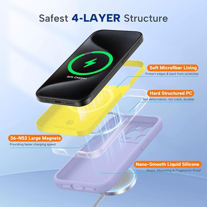 Miracase Magnetic for iPhone 15 Pro Case, Silicone, Soft Microfiber Lining - Image 3