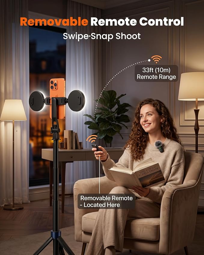 Content Creator Essentials Kit 71" Tripod Light Wireless Microphone &Remote | Vlogging Kit Tripod for iPhone/Android, No App, Selfie Stick Phone Stand for Video Recording Live Streaming TikTok, YouTube - Image 5