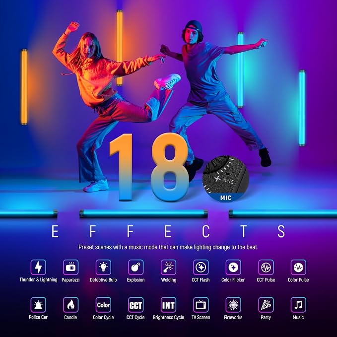 NEEWER TL60 RGB Tube Light, 20W Full Color RGBWW LED Video Lighting Wand Stick for Studio Photography Recording Streaming, APP/2.4G/DMX Control, 7 Pixel Effects 18 Scenes, 2500-10000K CRI97+ TLCI98+ | App/2.4G/DMX Control, 7 Pixel Effects, 2500K-10000K... - Image 6