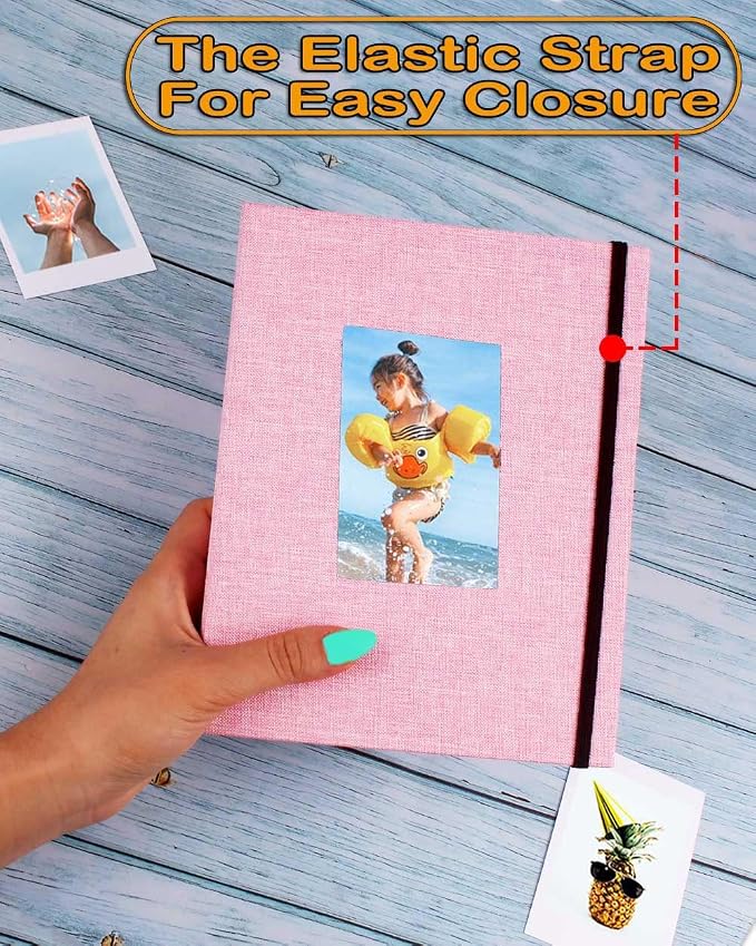GPIRAL Small Photo Album 4x6 – Clear Pages, Linen Cover with Front Window, Pack of 2, Each Small Album Holds 52 Photos, Small Brag Book Photo Album for 4x6 Photos, Pink Fabric - Image 2