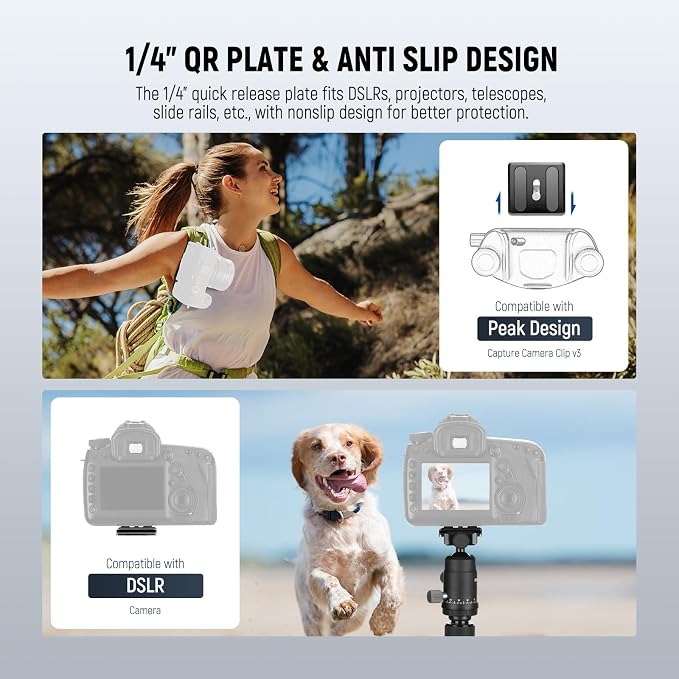 NEEWER Carbon Fiber Camera Tripod Monopod, 65" Lightweight Compact Portable Travel DSLR Video Stand, 360° Ball Head, Anti Slip QR Plate, Inverted Central Axis, Reversible Legs, Max Load 13.2 lbs, TP39 - Image 8