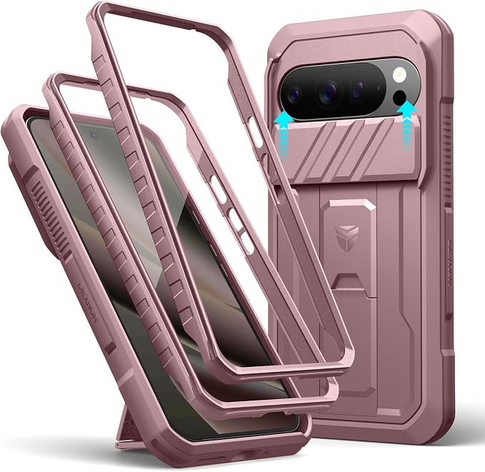 Dexnor for Google Pixel 10 Pro XL Case with Slide Camera Cover & 2 Front Frames & Built-in Screen Protector & Kickstand, Full-Body Shockproof Protective Cover Rugged Bumper Cases,Peony Pink(2025) by Dexnor