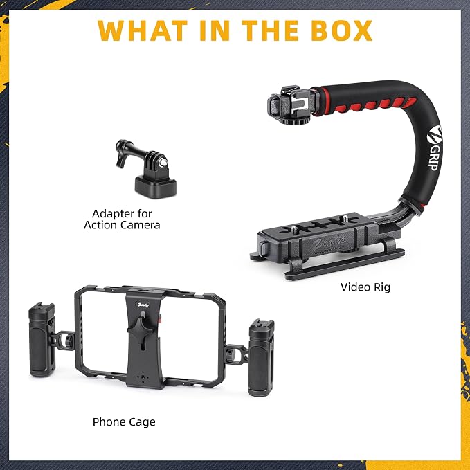 Zeadio Professional Video Rig Stabilizer Kit, Handheld Stabilizer with Aluminum Phone Cage, Action Camera Adapter, Compatible with Phones DSLR Camera for Vlogging YouTube TikTok Filmmaking etc - Image 9